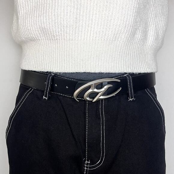 y2k 2000s chrome star futuristic cross emblem black grunge silver emo belt - Picture 1 of 6